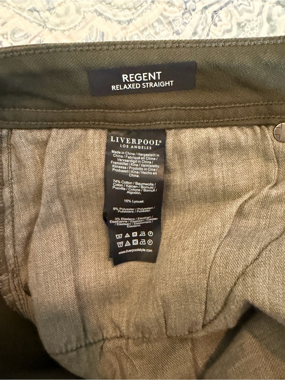 Liverpool Los Angeles Regent Relaxed Straight Olive Pants 38x32 - Picture 4 of 9
